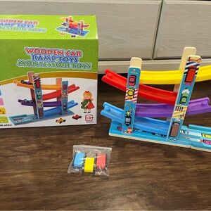 Toddlers Montessori Colorful Wooden Car Ramp toy